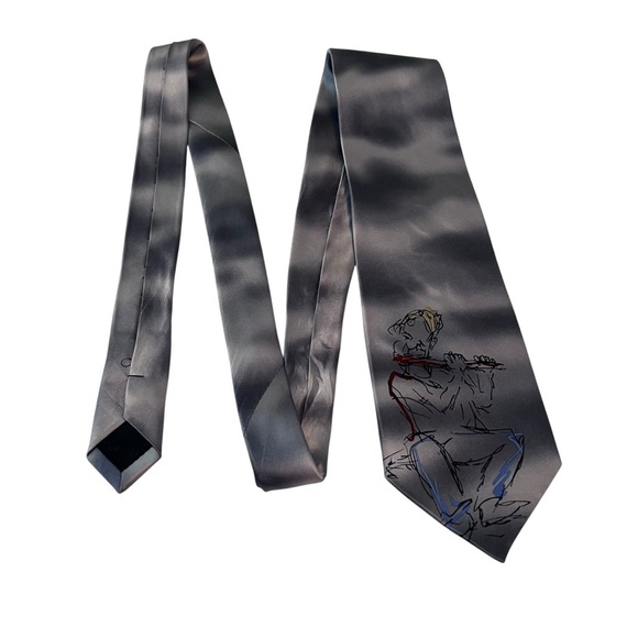 vintage J. Garcia “Flautist” Silk Tie Gray Abstract Musician Art Edition - Picture 3 of 6